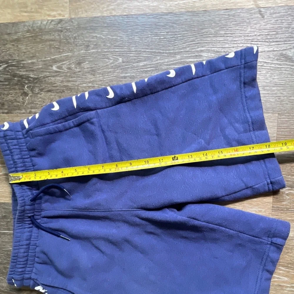 Nike Fleece Shorts Boys Large Blue Swoosh Logo Side Tape Athletic Drawstring